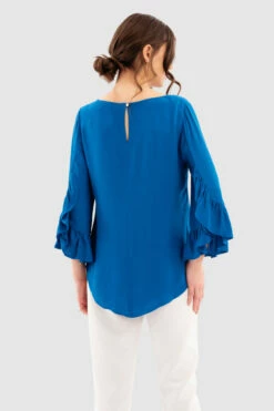 Closet London Blue Frill Cuff Top -Closet London Popular Shop B7366 Blue DSC 7158 43108.1649757387