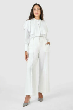Closet London Ivory White Wide Leg Pleated Trousers