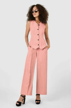 Closet London Peach Orange Stripe Print Wide Leg Trousers -Closet London Popular Shop B7696 T7688 3 22989.1642610421