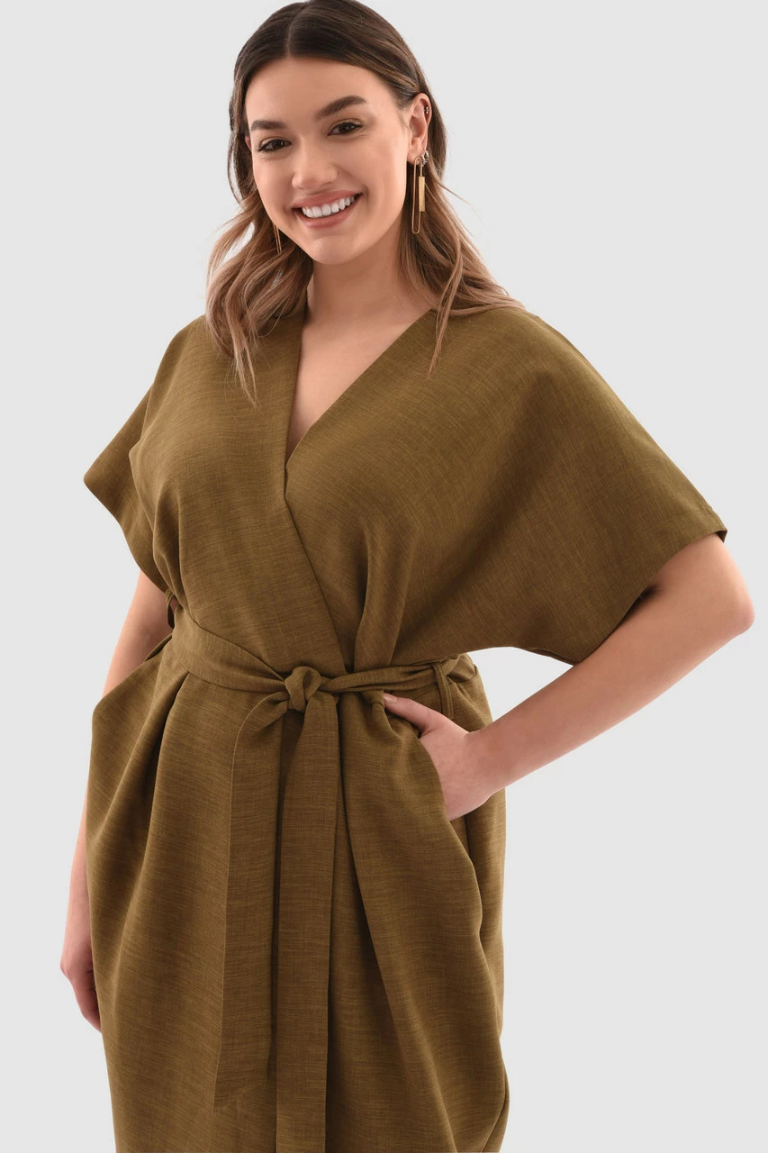 Closet London Curves Olive Green Kimono Wrap Dress 5 Closet London Curves Olive Green Kimono Wrap Dress - Image 3