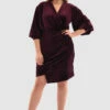 Closet London Curves Plum Velvet Puff Sleeve Wrap Dress -Closet London Popular Shop Cjd7719 Plum DSC 4642 17818.1651053023