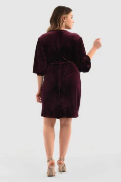 Closet London Curves Plum Velvet Puff Sleeve Wrap Dress -Closet London Popular Shop Cjd7719 Plum DSC 4662 42404.1651053025