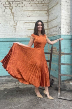 Closet London Copper Brown Pleated A-line Dress