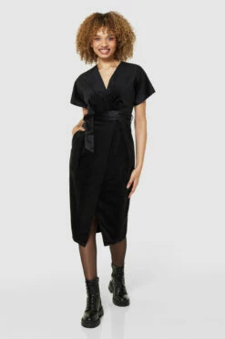Closet London Black Kimono Wrap Over Velvet Dress -Closet London Popular Shop D3583 BLACK D7591 BLACK 71960 17361.1675338599