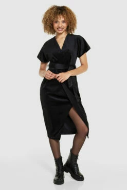 Closet London Black Kimono Wrap Over Velvet Dress -Closet London Popular Shop D3583 BLACK D7591 BLACK 71969 45904.1675338857