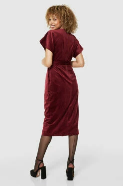 Closet LondonBurgundy Velvet Kimono Sleeves Wrap Pencil Midi Dress -Closet London Popular Shop D3583 BURGANDY 72023 54083.1675257278