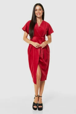 Closet London Red Kimono Wrap Over Velvet Dress -Closet London Popular Shop D3583 RED D7591 RED 72028 92755.1675338501