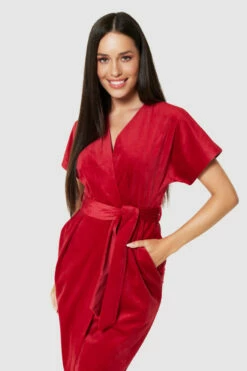 Closet London Red Kimono Wrap Over Velvet Dress -Closet London Popular Shop D3583 RED D7591 RED 72040 19023.1675338469