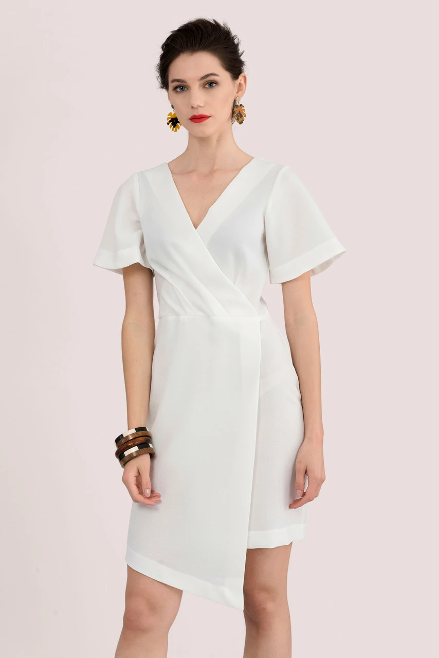 Closet London Ivory Short Sleeve Asymmetrical Wrap Dress 3 Closet London Ivory Short Sleeve Asymmetrical Wrap Dress