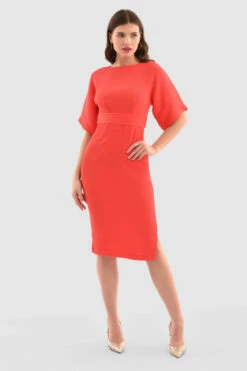 Closet London Coral Red Kimono Pencil Midi Dress -Closet London Popular Shop D4300 Coral DSC 5808 66717.1649691109