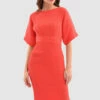 Closet London Coral Red Kimono Pencil Midi Dress -Closet London Popular Shop D4300 Coral DSC 5821 39266.1649691111