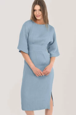 Closet London Dusky Blue Kimono Pencil Midi Dress -Closet London Popular Shop D4300 DSC 3757 74020.1637940982