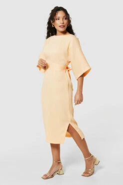 Closet LondonPeach Orange Kimono Pencil Midi Dress -Closet London Popular Shop D4300 PEACH 1574 75058.1678458506