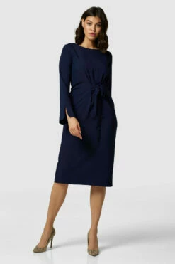 Closet London Navy Asymmetrical Pleated Dress -Closet London Popular Shop D4485 3619 30822.1633098126
