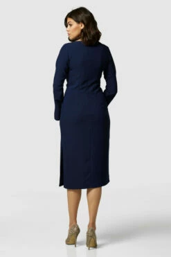 Closet London Navy Asymmetrical Pleated Dress -Closet London Popular Shop D4485 3624 06572.1633098131
