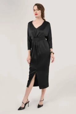 Closet London Black Gathered Waist Tulip Dress