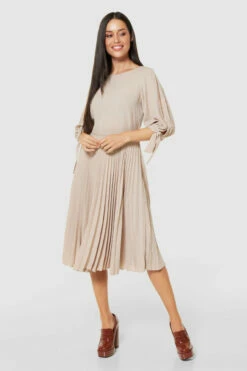 Closet London Beige Split Sleeve Pleated Dress -Closet London Popular Shop D5097 SAND 71276 74215.1675335062