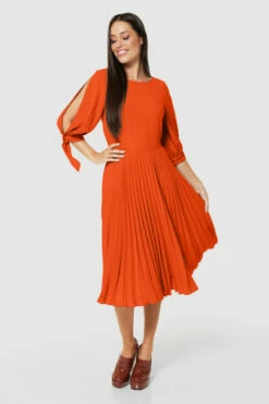 Closet London Orange Pleated Tie Sleeve Dress -Closet London Popular Shop D5097 SAND 71283 copy 4 14389.1675335193