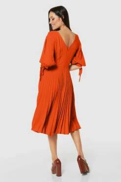 Closet London Orange Pleated Tie Sleeve Dress -Closet London Popular Shop D5097 SAND 71295 copy 4 64468.1675335193