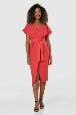 Closet London Red Kimono SleevesWrap MidiDress -Closet London Popular Shop D5142 20211130 Closet 1567 61923.1639564990
