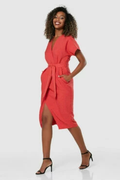 Closet London Red Kimono SleevesWrap MidiDress -Closet London Popular Shop D5142 20211130 Closet 1577 77365.1639564996