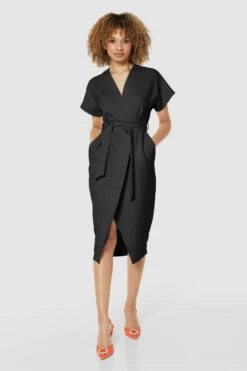 Closet London Black Kimono SleevesWrap MidiDress