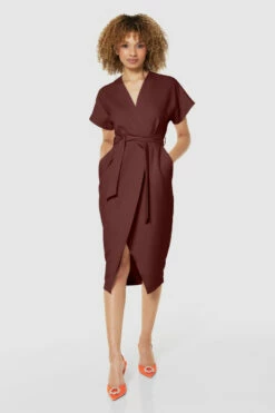 Closet London Brown Kimono Sleeves Wrap MidiDress -Closet London Popular Shop D5142 STONE 71197 copy 31 65200.1675697677