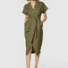 Closet London Olive Green Kimono Sleeves Wrap Midi Dress