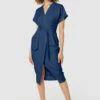 Closet London Navy BlueKimonoSleeves Wrap Midi Dress