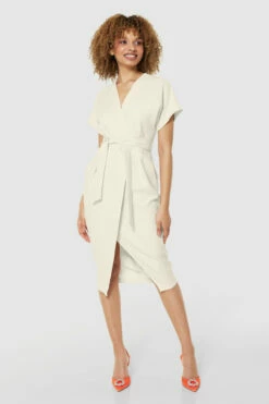 Closet London IvoryWhite Kimono Sleeves WrapMidi Dress -Closet London Popular Shop D5142 STONE 71202 copy 51 41590.1675697793