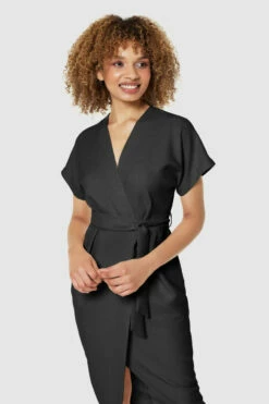 Closet London Black Kimono SleevesWrap MidiDress -Closet London Popular Shop D5142 STONE 71214 copy1 52806.1675697209