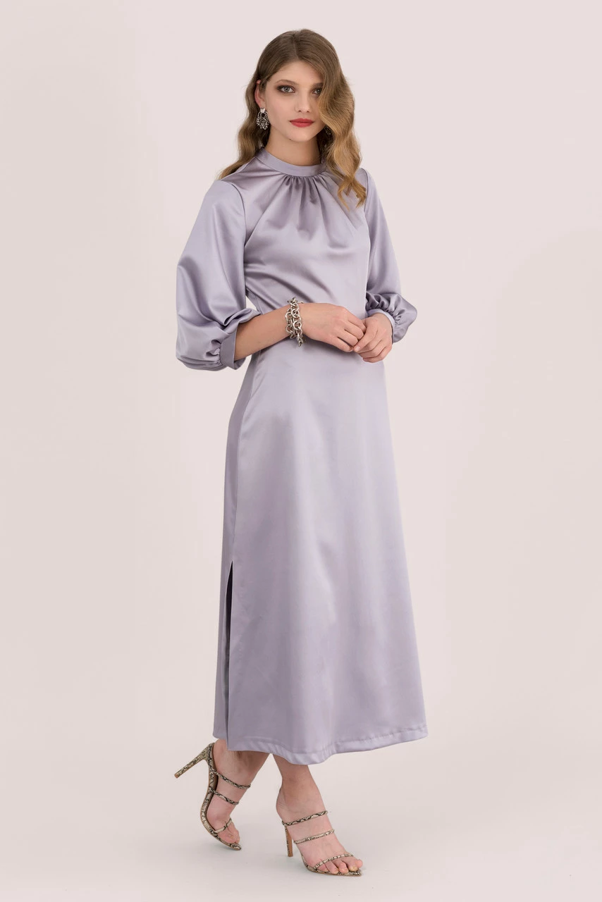 Closet London Lilac Gathered Neck A-Line Midi Dress 6 Closet London Lilac Gathered Neck A-Line Midi Dress - Image 4