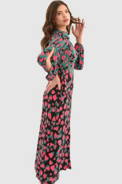Closet London Green Heart Print Puff Sleeve Midi Dress -Closet London Popular Shop D5420 Green DSC 5078 48875.1649692359