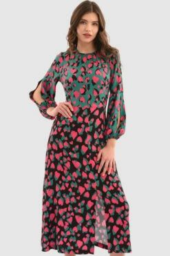 Closet London Green Heart Print Puff Sleeve Midi Dress -Closet London Popular Shop D5420 Green DSC 5081 63923.1649692393