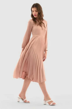 Closet London Blush Long Sleeve Pleated Midi Dress -Closet London Popular Shop D5579 Blush DSC 5769 23581.1663063201