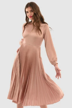 Closet London Blush Long Sleeve Pleated Midi Dress -Closet London Popular Shop D5579 Blush DSC 5771 49015.1663063197