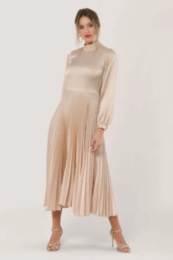 Closet London Beige Long Sleeve Pleated Midi Dress -Closet London Popular Shop D5579 DSC 2686 88628.1633089568