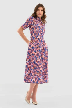 Closet London Blue Floral High Neck Midi Dress -Closet London Popular Shop D5709 Cobalt DSC 4894 68200.1649757770
