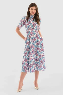 Closet London Ivory Floral High Neck Midi Dress -Closet London Popular Shop D5709 Ivory DSC 4924 70649.1663152044