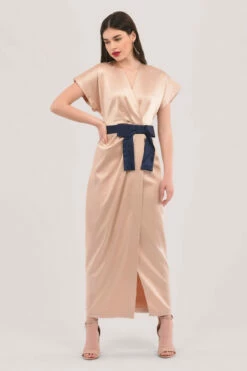 Closet London Beige Draped Wrap Dress
