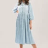 Closet London Dusky Blue Pleated Shirt Dress