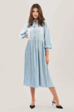 Closet London Dusky Blue Pleated Shirt Dress