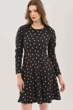 Closet London Black Polka Dot Gathered Shoulder Dress