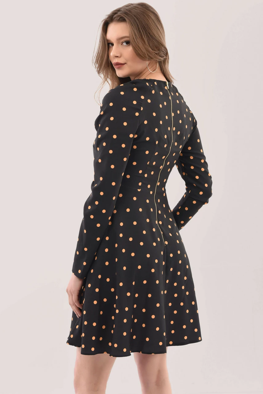 Closet London Black Polka Dot Gathered Shoulder Dress 6 Closet London Black Polka Dot Gathered Shoulder Dress - Image 4