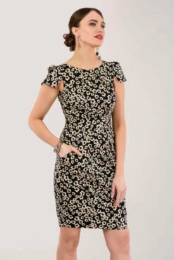 Closet London Black Floral Pleated Tulip Dress -Closet London Popular Shop D5933 DSC 4104 68412.1584536236