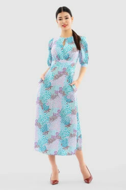 Closet London Blue Print Short Puff Sleeve Midi Dress -Closet London Popular Shop D5953 Baby DSC 6905 27560.1649758687