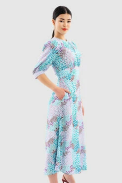 Closet London Blue Print Short Puff Sleeve Midi Dress -Closet London Popular Shop D5953 Baby DSC 6917 99533.1649758691