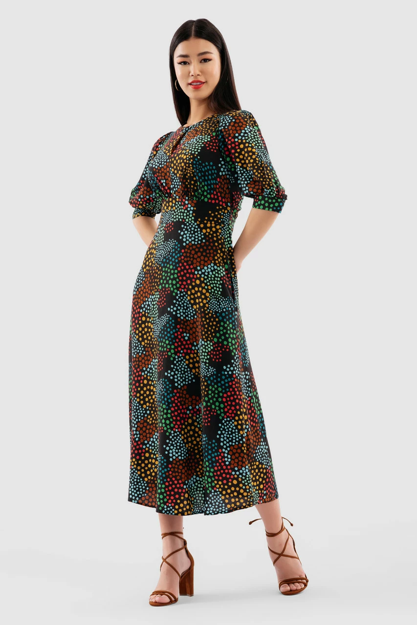 Closet London Black Print Short Puff Sleeve Midi Dress 3 Closet London Black Print Short Puff Sleeve Midi Dress