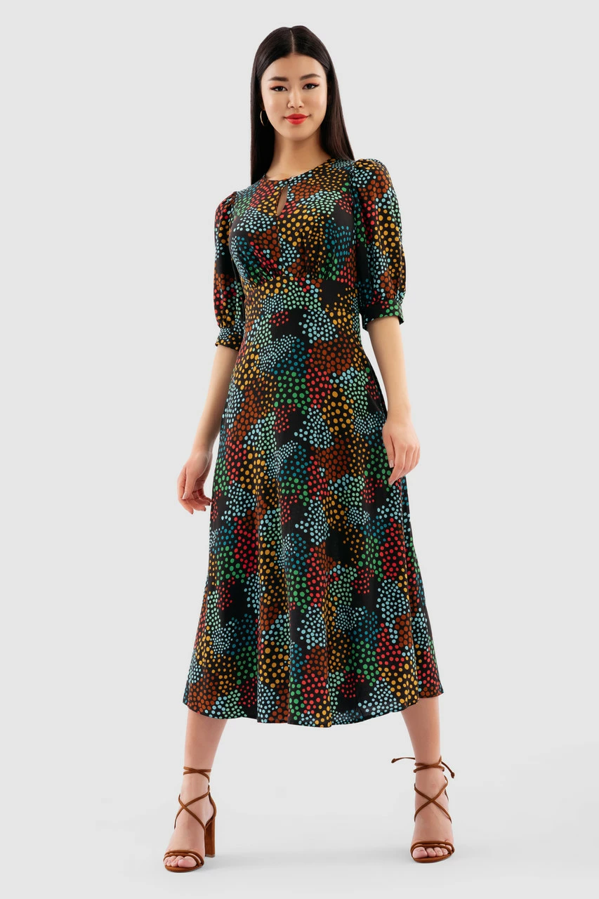 Closet London Black Print Short Puff Sleeve Midi Dress 5 Closet London Black Print Short Puff Sleeve Midi Dress - Image 3