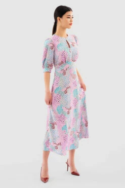 Closet London Pink Print Short Puff Sleeve Midi Dress -Closet London Popular Shop D5953 Pink DSC 6867 53547.1649759232